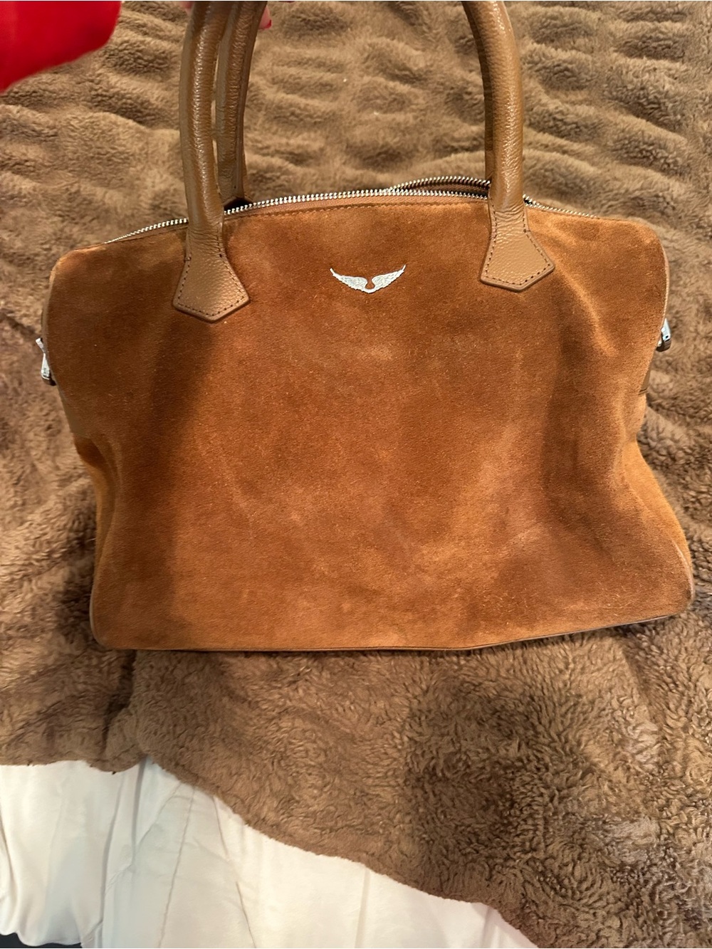 Zadig & Voltaire Suede Cognac Brown Top-Handle Shoulder Bag